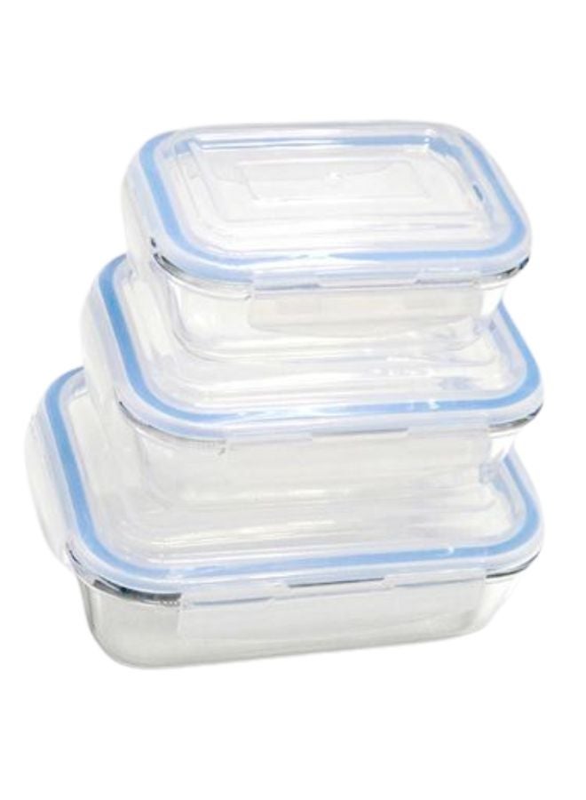 3-Piece Glass Food Storage Set Clear/Blue 21x16x15cm 