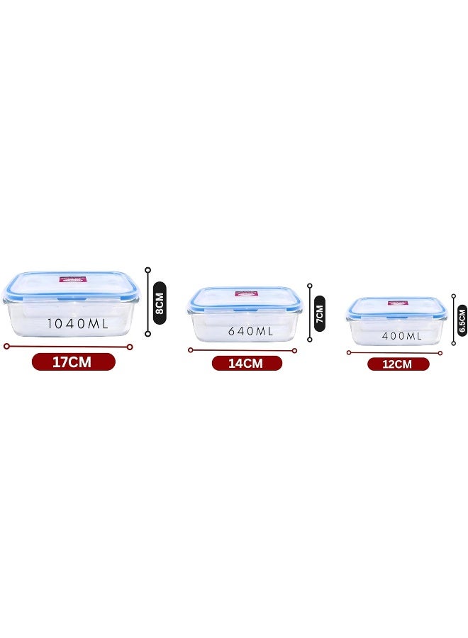 Feelings - 3-Piece Glass Food Storage Set Clear/Blue 21x16x15cm - Image 1