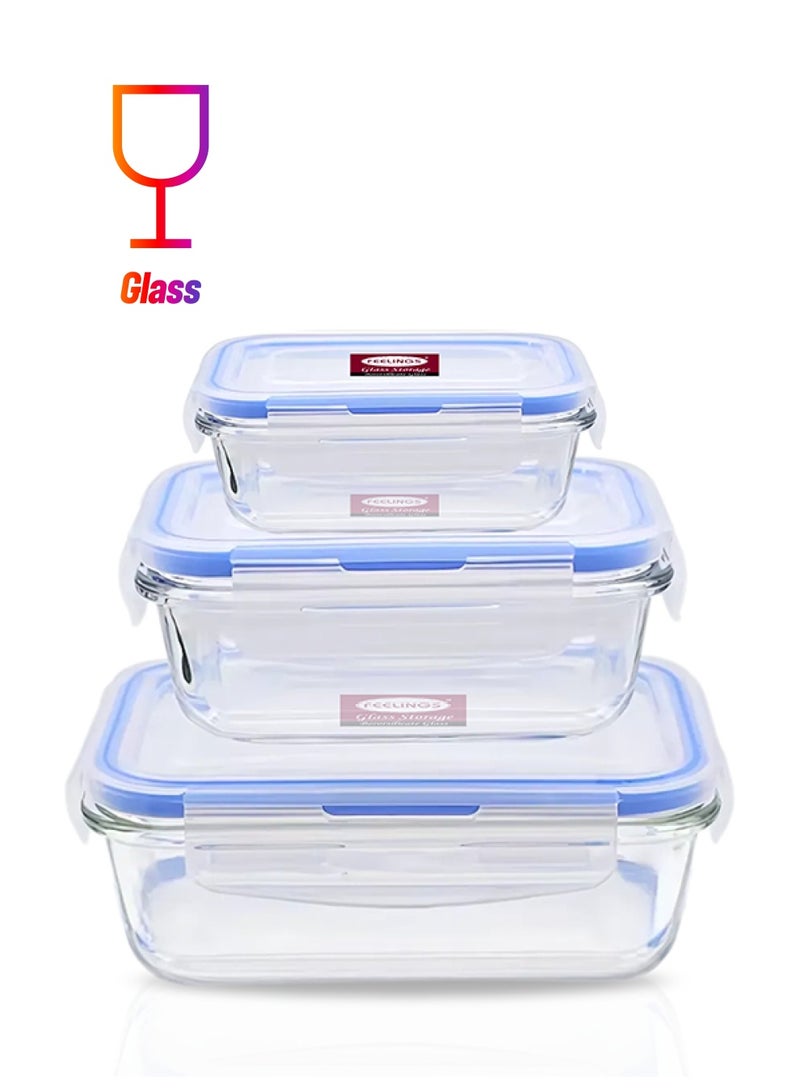 Feelings - 3-Piece Glass Food Storage Set Clear/Blue 21x16x15cm - Image 1
