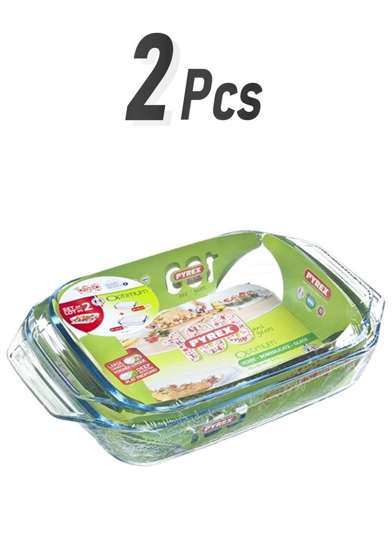 PYREX 2-Piece Glass Rectangular Roaster Clear Small: 35x23x6, Large: 39x25x7cm 
