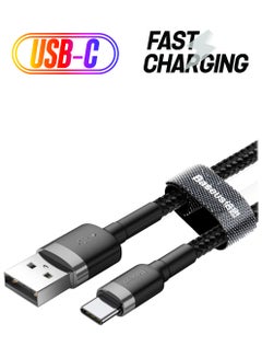 Baseus USB C Cable 3.0A Fast Charging Cable Nylon Braided Cafule Series - 1M USB Type C Charger Compatible for Samsung S21 S20 S9 Note 20 10 Huawei P30 P20 Lite Mate 20 Pro P20 LG G5 G6 Xiaomi Mi 11 Ultra A2 etc. Black/Grey  - Image 1