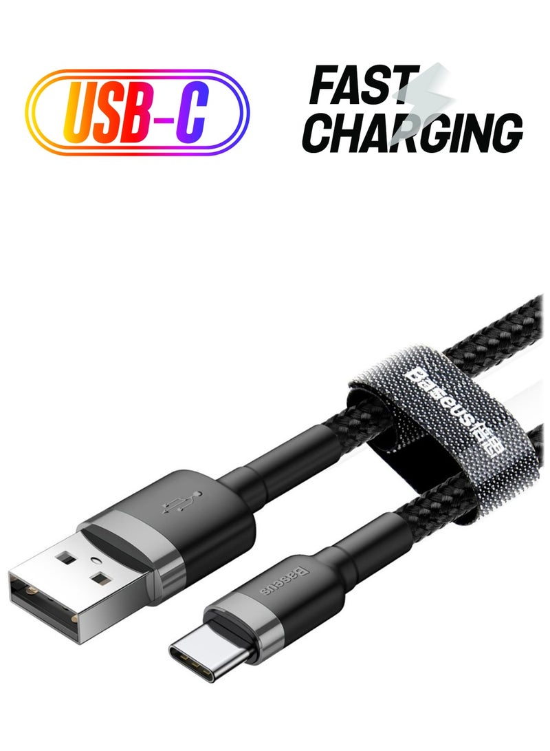 Baseus USB C Cable 3.0A Fast Charging Cable Nylon Braided Cafule Series - 1M USB Type C Charger Compatible for Samsung S21 S20 S9 Note 20 10 Huawei P30 P20 Lite Mate 20 Pro P20 LG G5 G6 Xiaomi Mi 11 Ultra A2 etc. Black/Grey  - Image 1