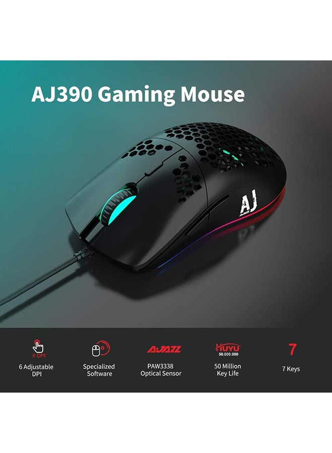 Ajazz - AJ390 Gaming Wired Ultra-Lightweight Honeycomb Design 16000DPI Programmable Mice 7 Buttons Computer Mouse for Laptop - Image 1