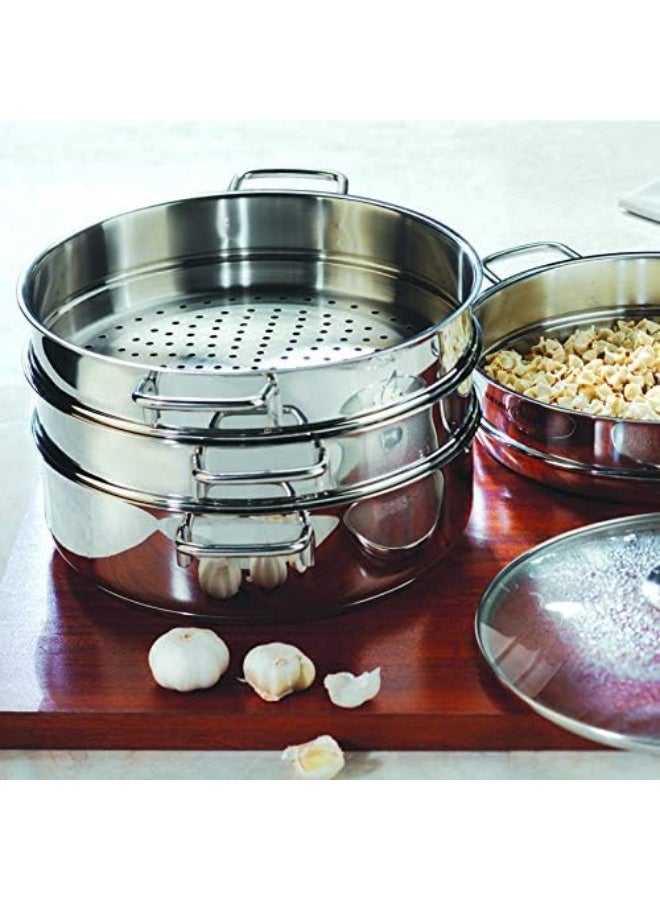Korkmaz 3-Piece Perla Couscous Casserole Set Silver/Clear 24 x 15.2cm  - Image 3