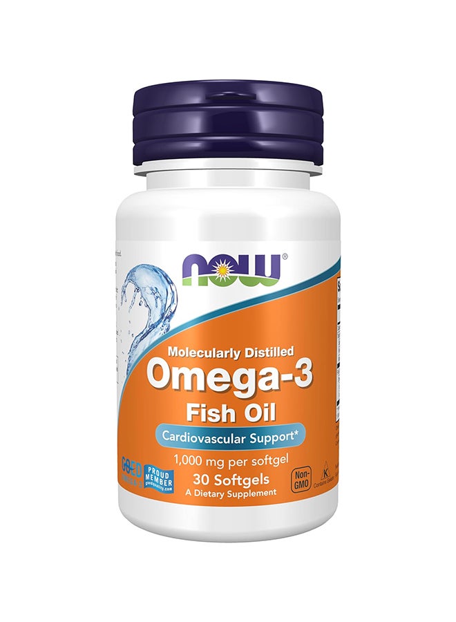 Now Foods Molecularly Distilled Omega-3 Dietary Supplement 30 Softgels - Image 1