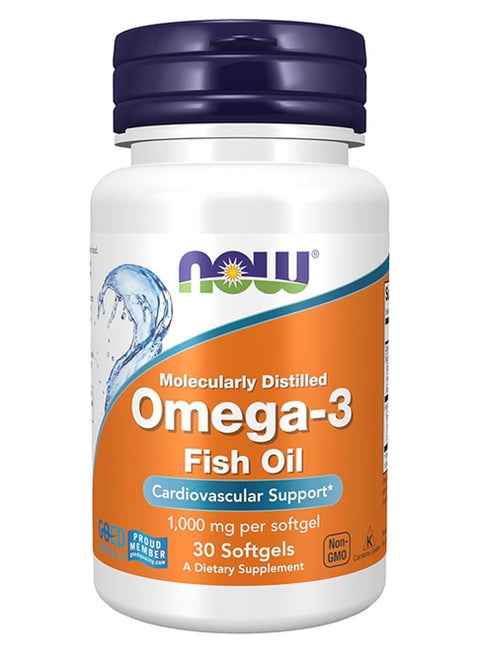 Now Foods مكمل غذائي أوميجا 3 مقطر جزيئيًا، 30 كبسولة هلامية، 180 Epa / 120 Dha