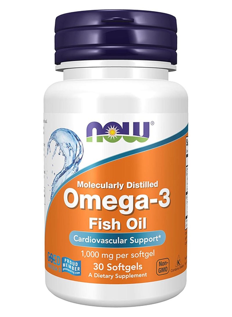 Now Foods Molecularly Distilled Omega-3 Dietary Supplement 30 Softgels - Image 1