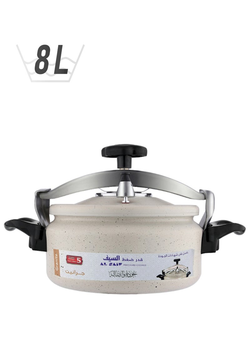 Alsaif Al Saif Aluminium Granite Pressure Cooker Short height Granite 8Liters  - Image 1