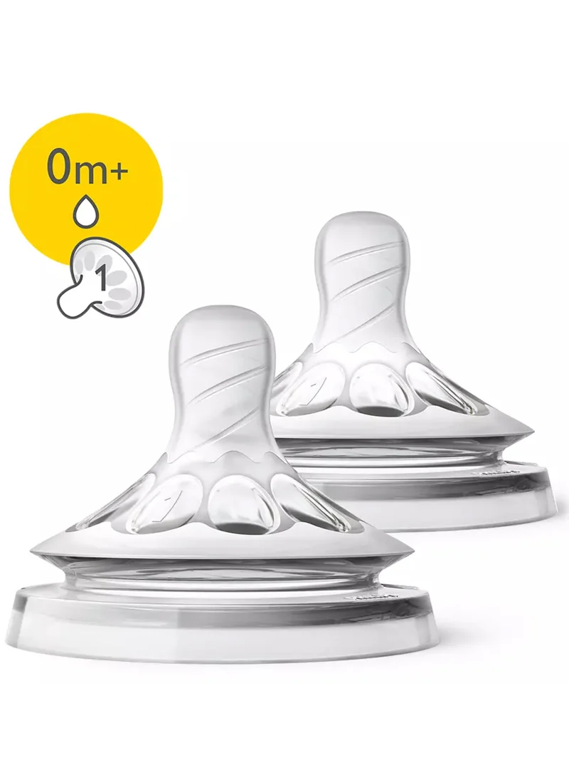 Philips Avent Pack Of 2 Ultra Flexible Silicone Natural Baby Bottle Teats Newborn Flow 0M+, Clear