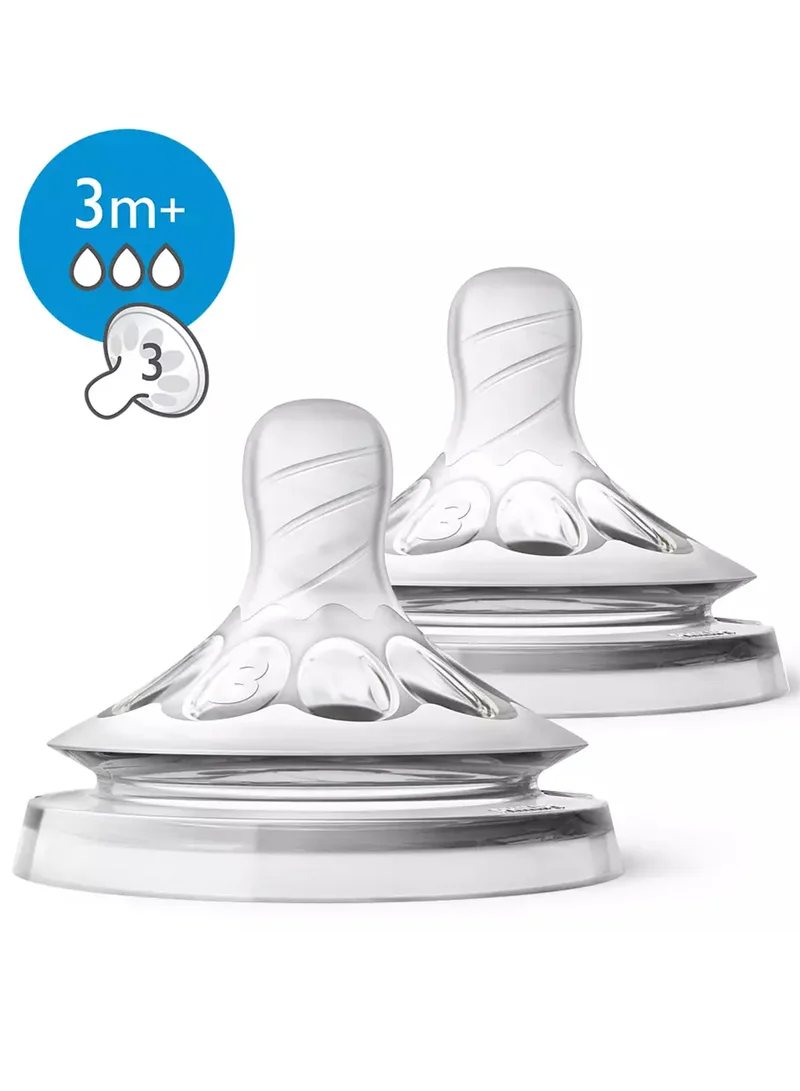 Philips Avent Pack Of 2 Natural 2.0 Baby Feeding Teats 3M+ - Clear