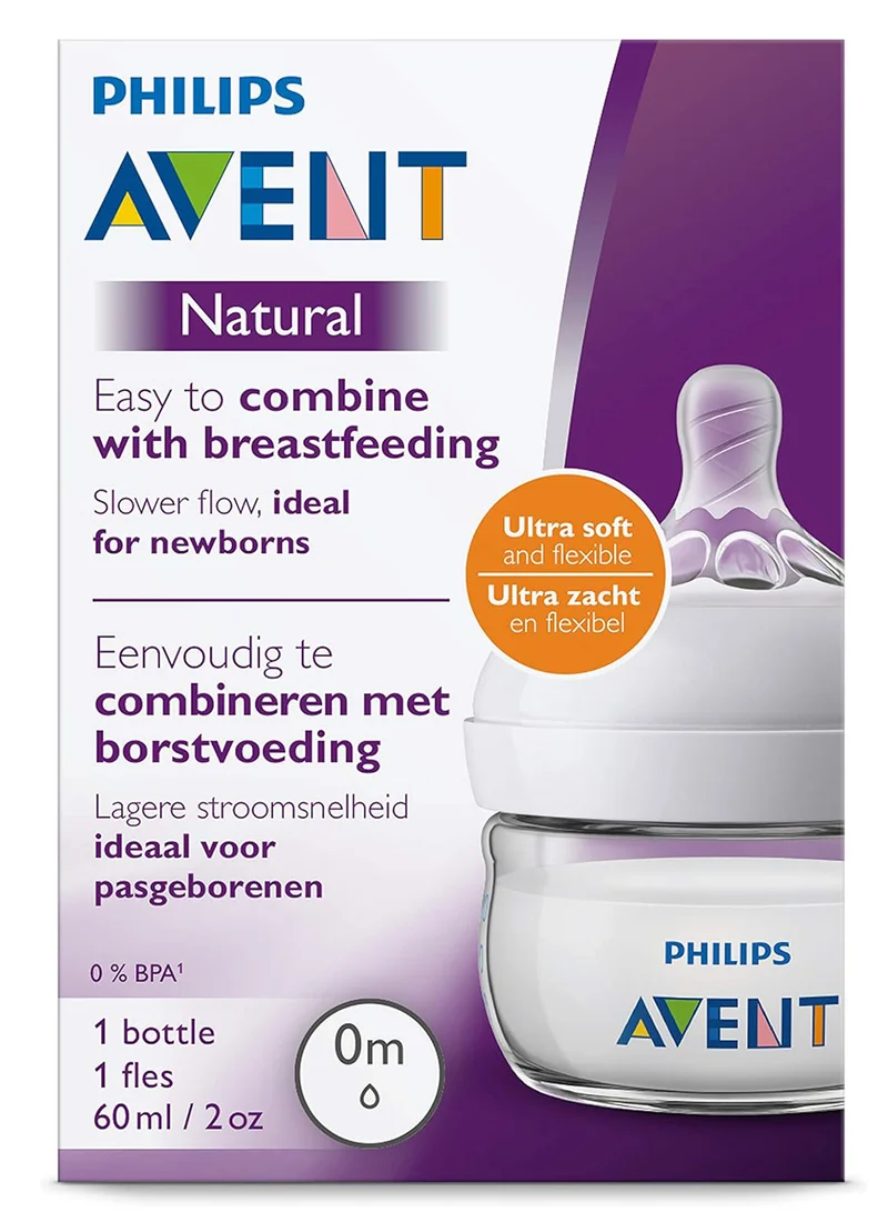 Philips Avent Baby Natural Slow Flow Feeding Bottle With Airflex Vent Technology, 0 Months +, 60 ML