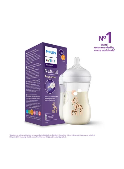 Philips Avent Natural Response Baby Feeding Bottle 260Ml| Giraffe Design  | No.1 Brand Recommended By Moms Worldwide |Natural Response Technology Mimics Breastfeeding | Uniquely Designed Nipple Releases Milk Only When Baby Drinks