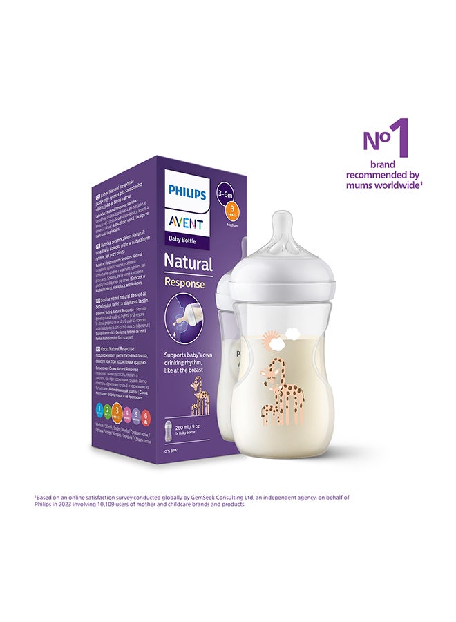 PHILIPS AVENT Natural Response Baby Feeding Bottle 260Ml| Giraffe Design  | No.1 Brand Recommended By Moms Worldwide |Natural Response Technology Mimics Breastfeeding | Uniquely Designed Nipple Releases Milk Only When Baby Drinks  - Image 1