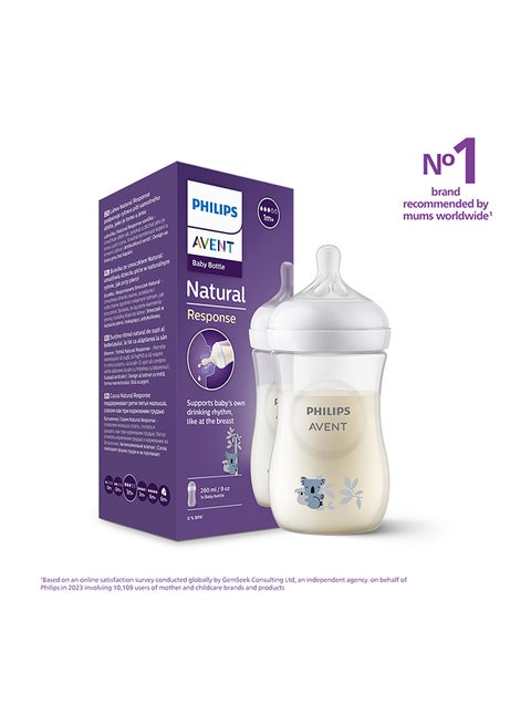 Natural Response Baby Feeding Bottle 260Ml| Koala Design | Medium Flow Nipple | 1M+ | No.1 Brand Recommended By Moms Worldwide |Natural Response Technology Mimics Breastfeeding | Uniquely Designed Nipple Releases Milk Only When Baby Drinks