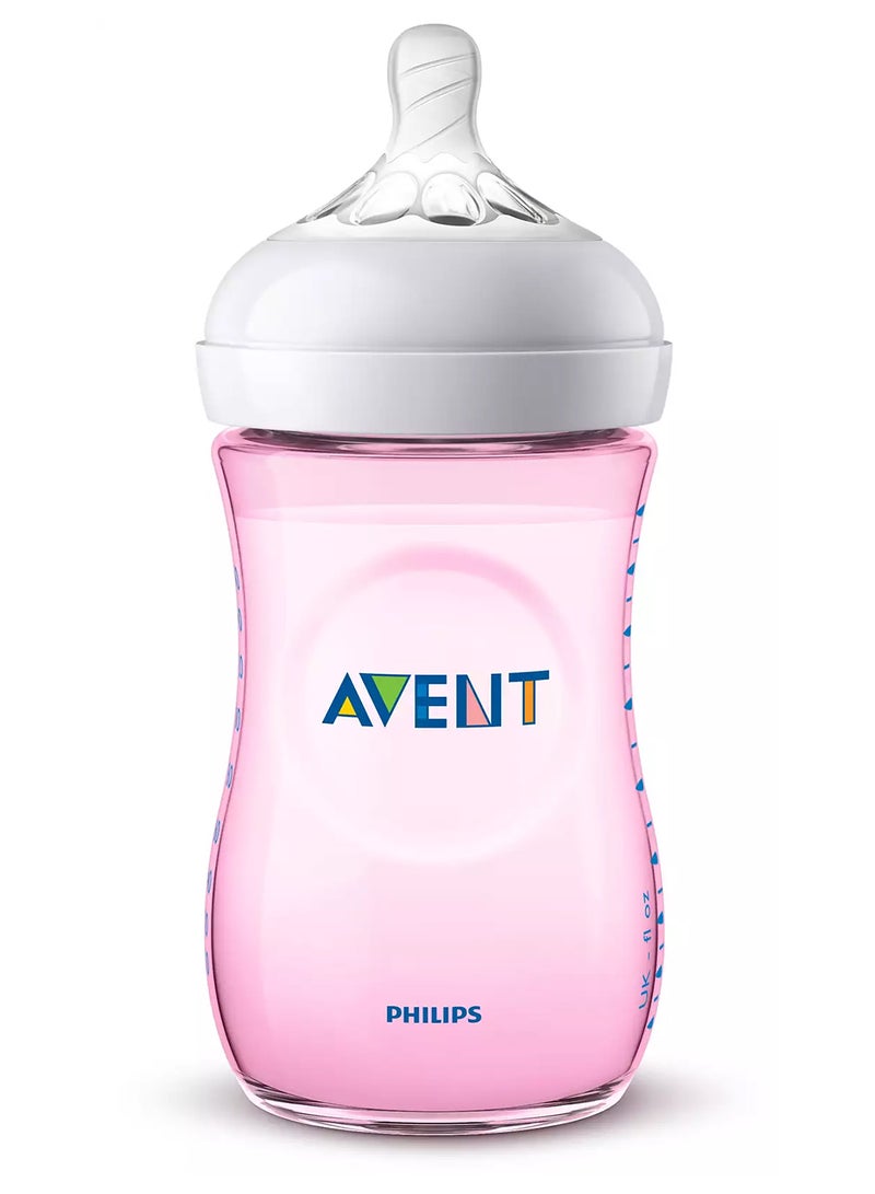 2-Piece Natural Feeding Baby Ultra Soft Nipple Bottle Set For 1 Month+ Babies, 260 ml, Pink And White