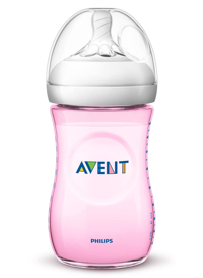 2-Piece Natural Feeding Baby Ultra Soft Nipple Bottle Set For 1 Month+ Babies, 260 ml, Pink And White