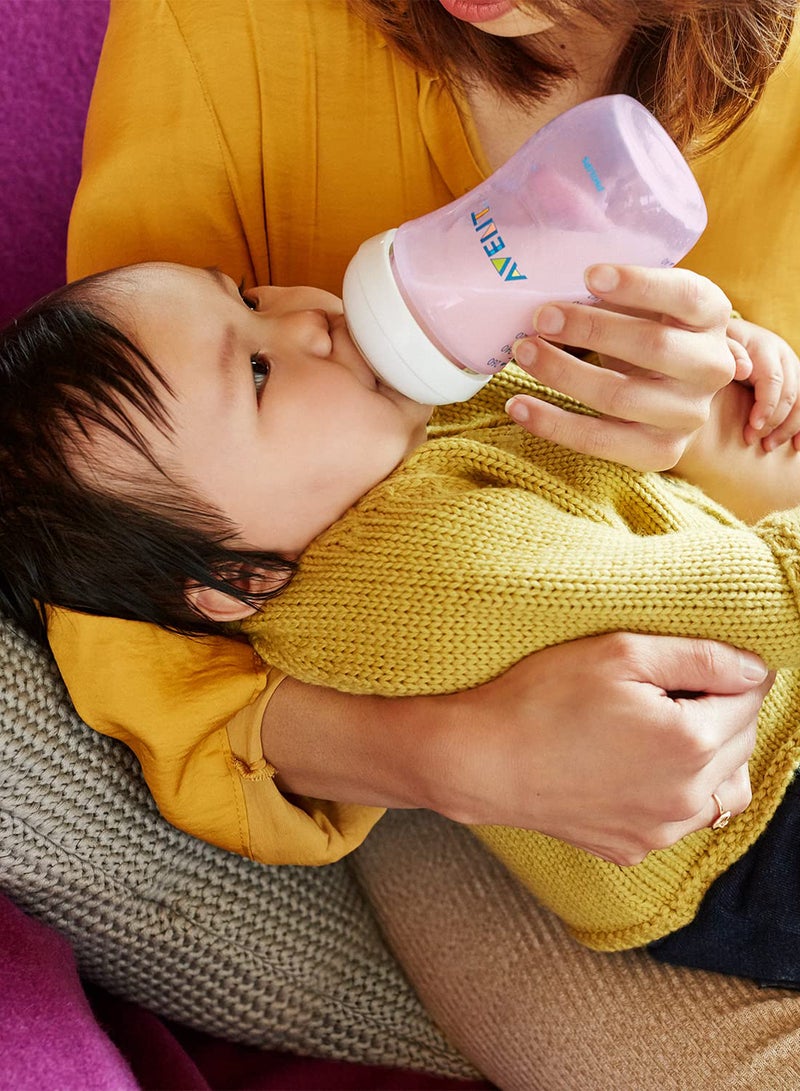 2-Piece Natural Feeding Baby Ultra Soft Nipple Bottle Set For 1 Month+ Babies, 260 ml, Pink And White