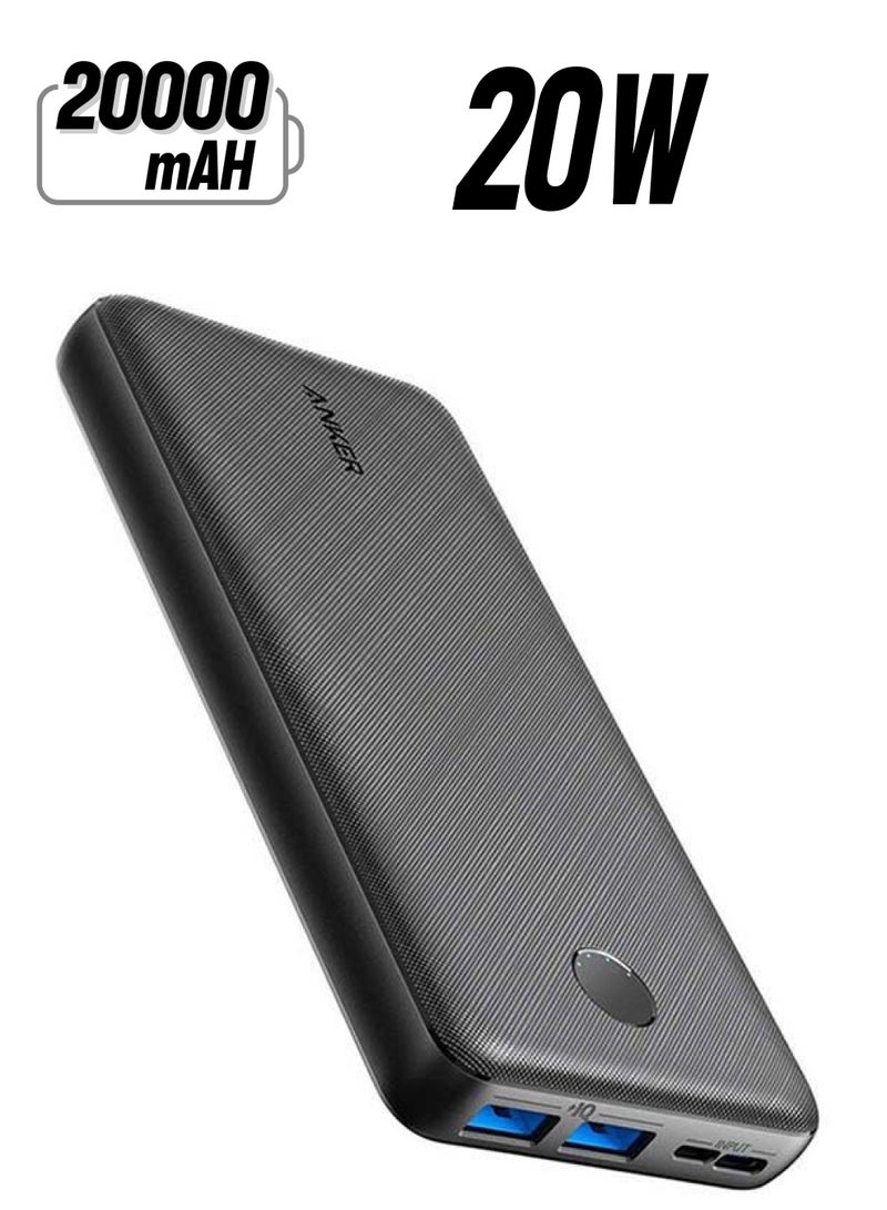 Anker - Power Bank, PowerCore Essential 20000mAh Portable Charger with PowerIQ Technology and USB-C (Input Only), High-Capacity External Battery Pack Compatible with iPhone, Samsung, iPad, and More 20 watt Black - Image 1