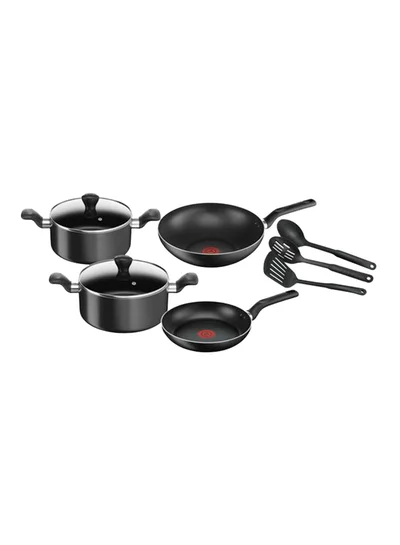 تيفال TEFAL طقم أواني طهي مكون من 9 قطع | سوبر كوك | مقلاة 24 سم/ مقلاة ووك 28 سم/ قدور 22/24 سم/ ملعقة/ ملعقة مشقوقة/ ملعقة مسطحة مشقوقة | ألومنيوم غير لاصق مع مؤشر حرارة Thermo Signal | أسود | ضمان لمدة سنتين | B459S984 أسود 24,28,22,24سم