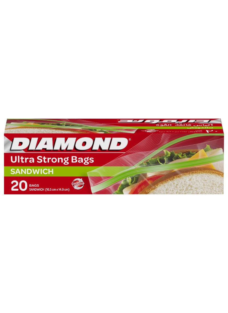 Diamond Ultra Strong Sandwich 20 Bags Clear 14.9x16.5cm - Image 3