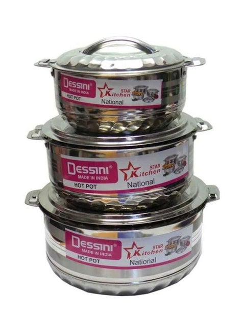 3-Set Of Stainless Steel Hotpot Includes Large 2500ml, Medium 1500ml, Small Silver Large 2500ml, Medium 1500ml, Smallml