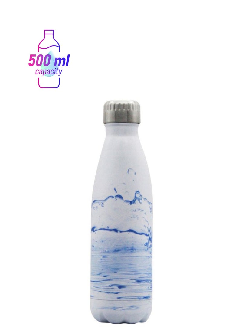 Vacuum Insulated Thermal Water Bottle White/Blue 500ml  - Image 1