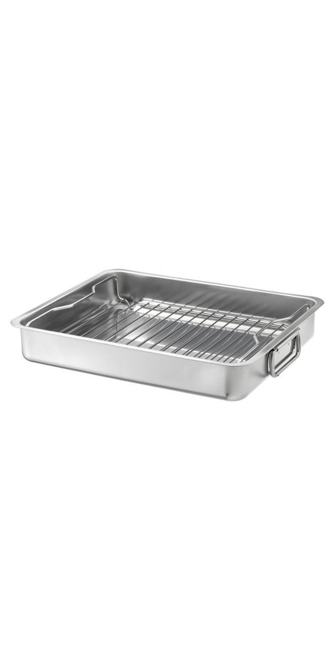 koncis Roasting Tin Pan With Grill Rack Silver/Grey 40x32cm - Image 1