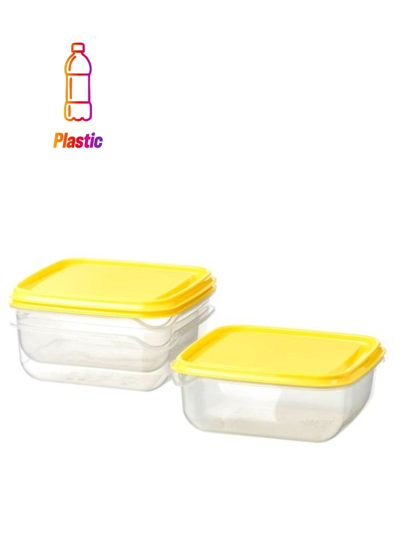 Pruta 3-Piece Plastic Food Container Yellow/Clear 0.6Liters - Image 1