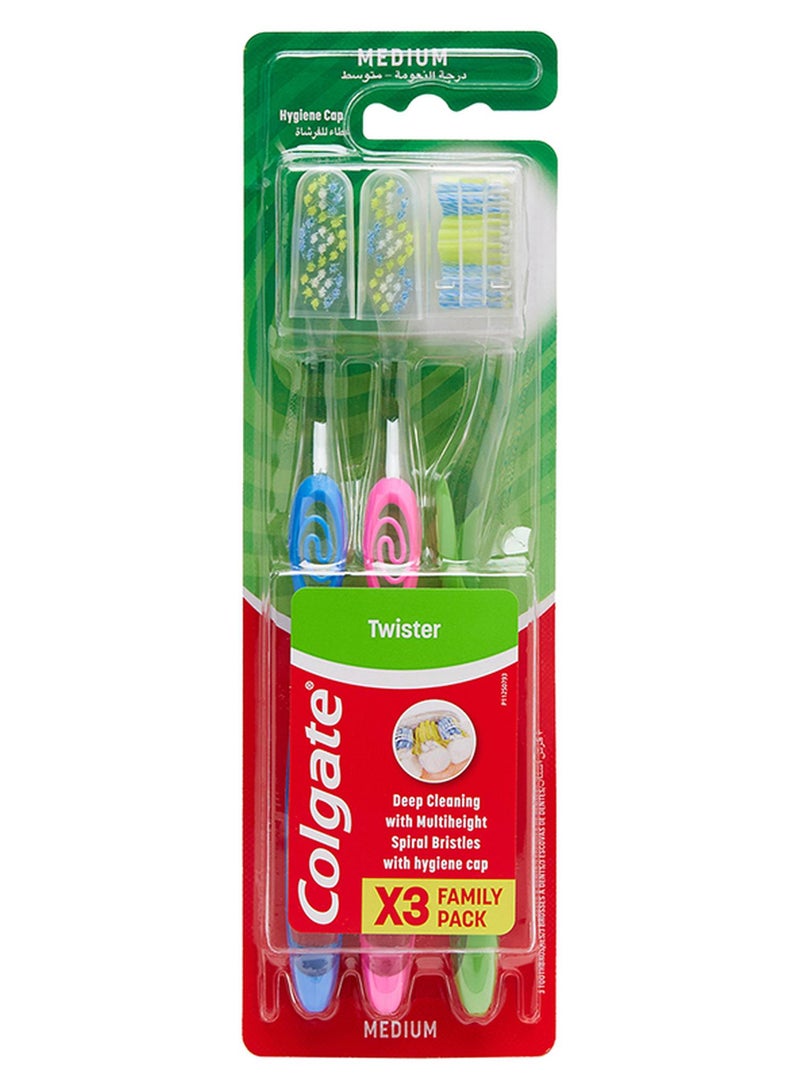 Colgate Twister Deep Cleaning Manual Toothbrush With Cover Assorted 3 Pieces - Image 1