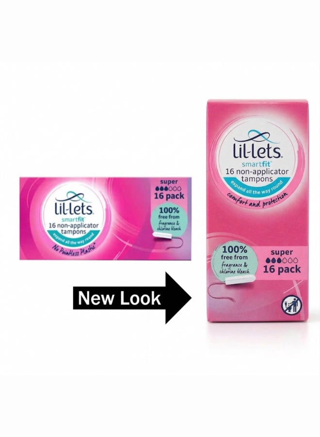 Lil-Lets Smartfit Super Non Applicator 16 Tampons White 16 pack - Image 1