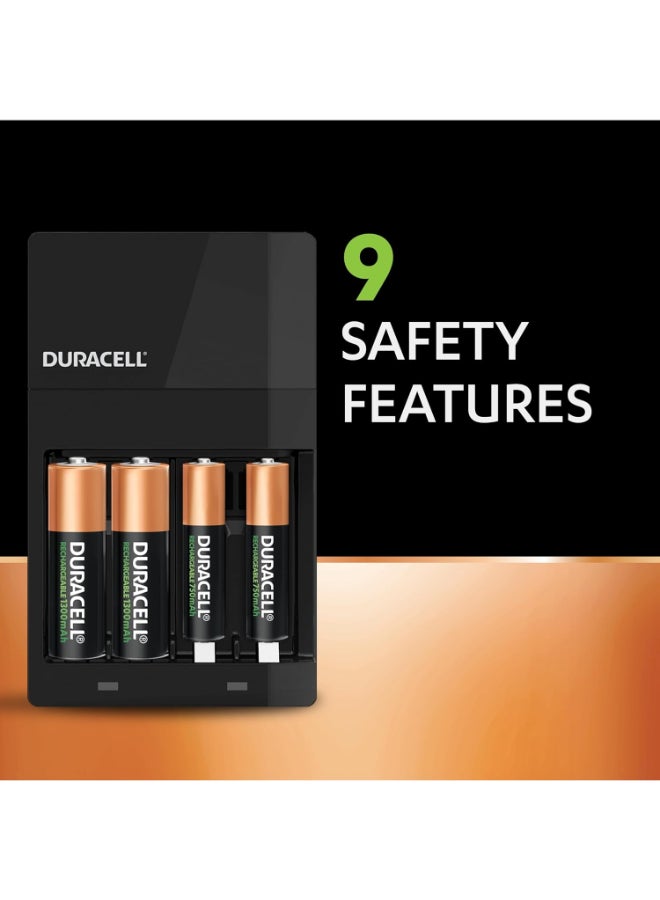 Duracell Hi Speed Battery Charger - 2 AA 1300 mAH and 2 AAA 750 mAH Charging Slots Recharge in 4 Hours - Batteries Included in Pack Black/Gold - Image 3