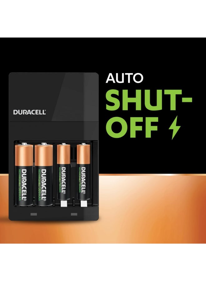 Duracell Hi Speed Battery Charger - 2 AA 1300 mAH and 2 AAA 750 mAH Charging Slots Recharge in 4 Hours - Batteries Included in Pack Black/Gold - Image 5
