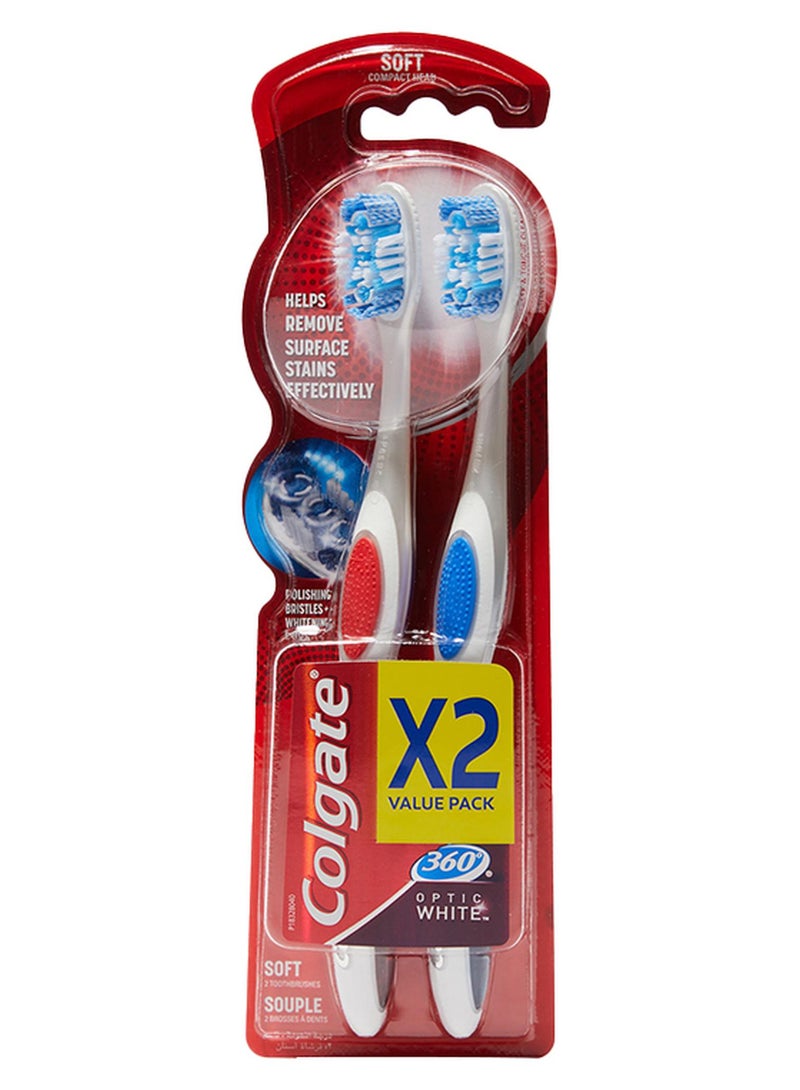 Colgate 360 Optic White Soft Whitening Toothbrush Value Pack 2Piece Multicolour - Image 1