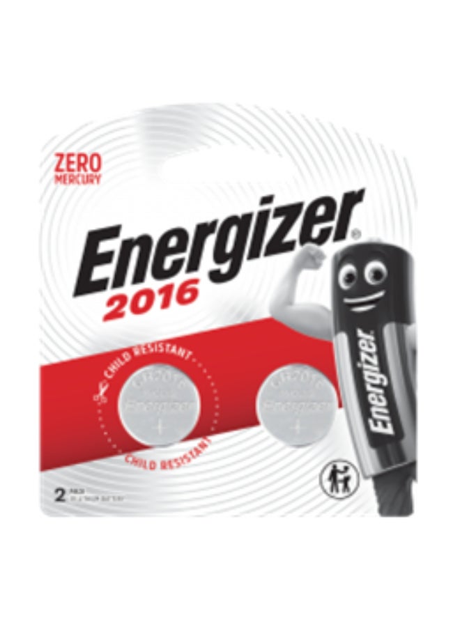 Energizer 2016 Lithium Coin battery Pack of 2 Silver - Image 1