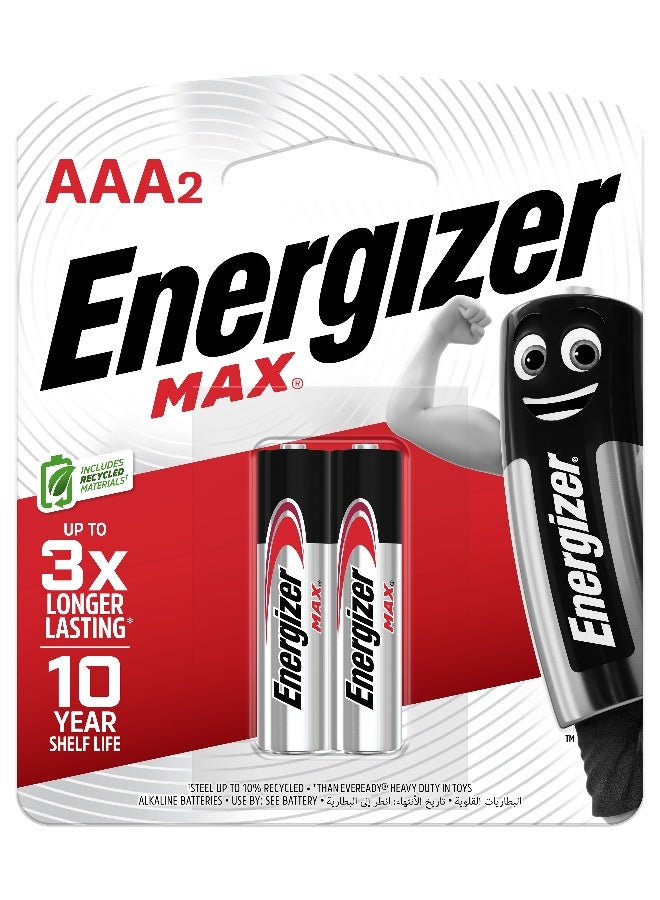 Energizer Max 1.5V Alkaline batteries - AAA Pack Of 2 Silver/Black/Red - Image 1