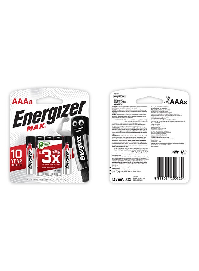 Energizer Energizer Max Alkaline AAA Batteries - Pack Of 8 Silver/Black  - Image 3