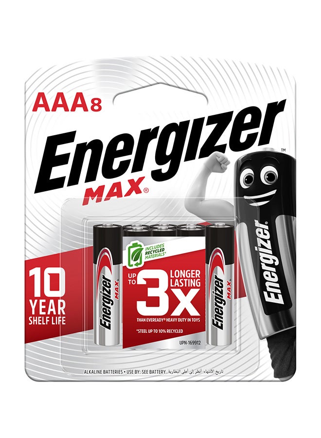 Energizer Energizer Max Alkaline AAA Batteries - Pack Of 8 Silver/Black  - Image 1