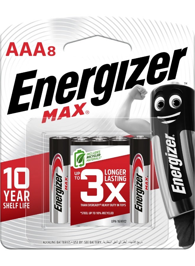 Energizer Max Alkaline AAA Batteries – Pack of 8 Silver/Black - Image 1