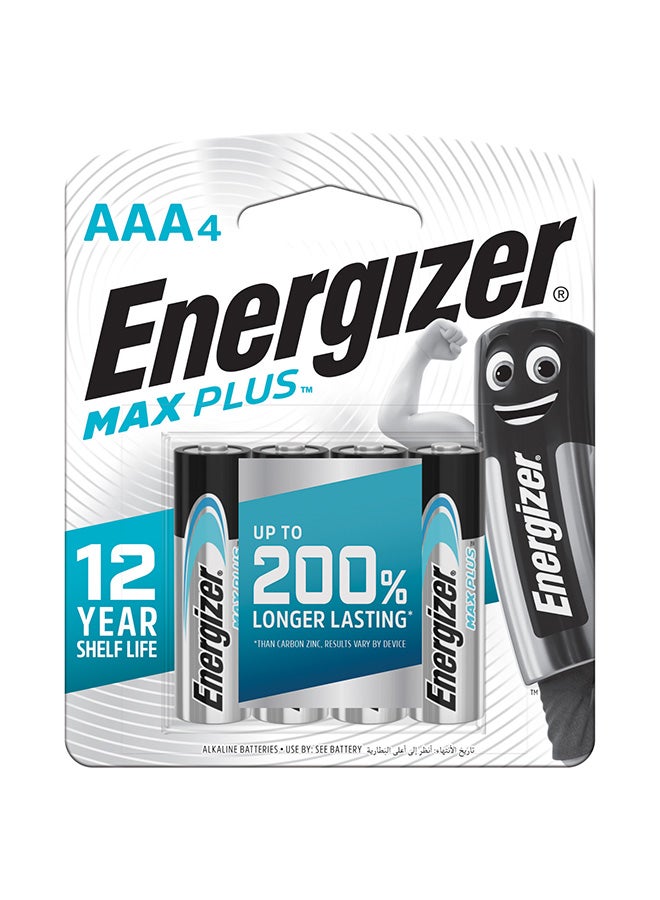 Energizer Max Plus Alkaline AAA Batteries - Pack Of 4 Grey/Black/Silver 