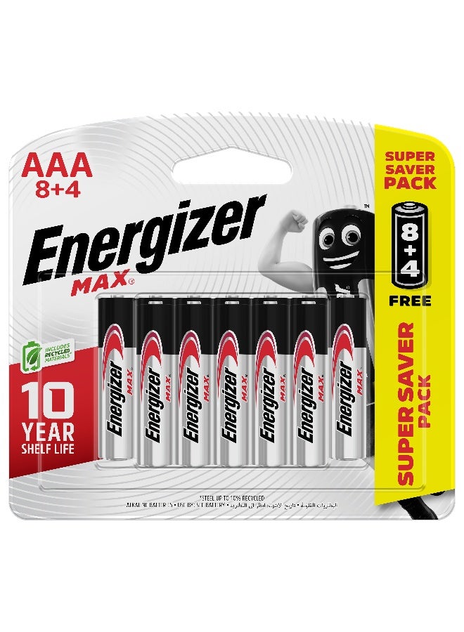 Energizer Max 1.5V Alkaline batteries - AAA Promo Pack Of 8+4 Silver/Black/Red - Image 1