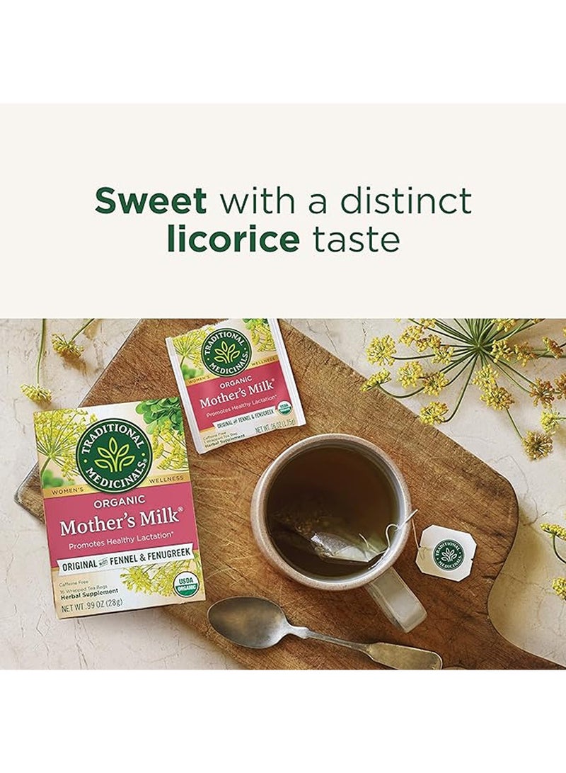 Traditional Medicinals - Organic Mother's Milk, Promotes Healthy Lactation, Fennel & Fenugreek, Caffeine Free, 16 Tea Bags - Image 1
