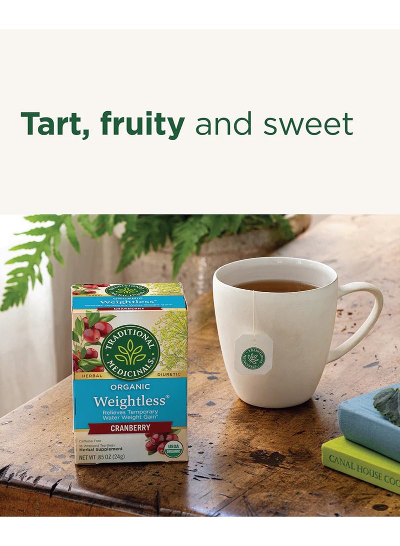 Traditional Medicinals Organic Weightless Cranberry, Relieves Temporary Water Weight Gain, Caffeine Free, 16 Tea Bags 24grams  - Image 3