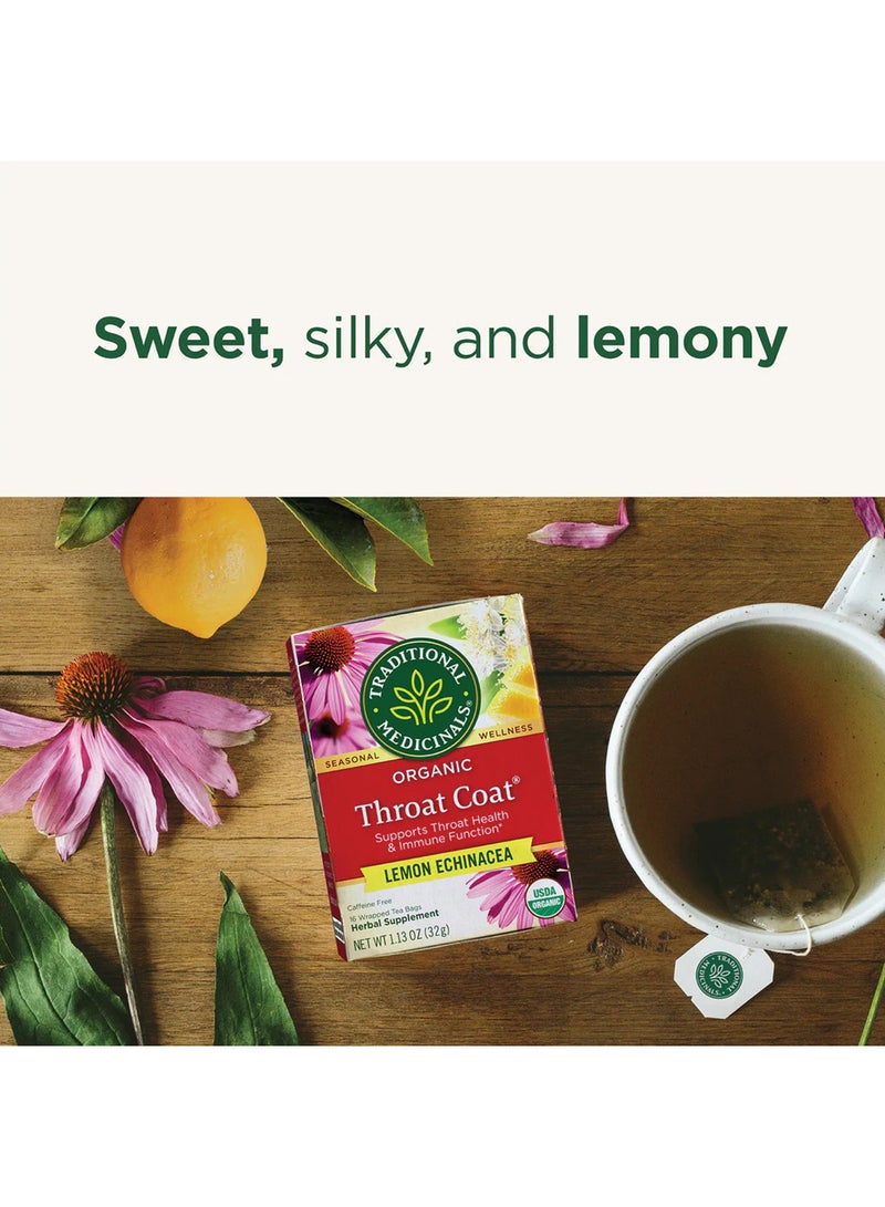 Traditional Medicinals Organic Throat Coat, Infused with Lemon Echinacea, Support Throat Health, Caffeine Free, 16 Tea Bags  - Image 3