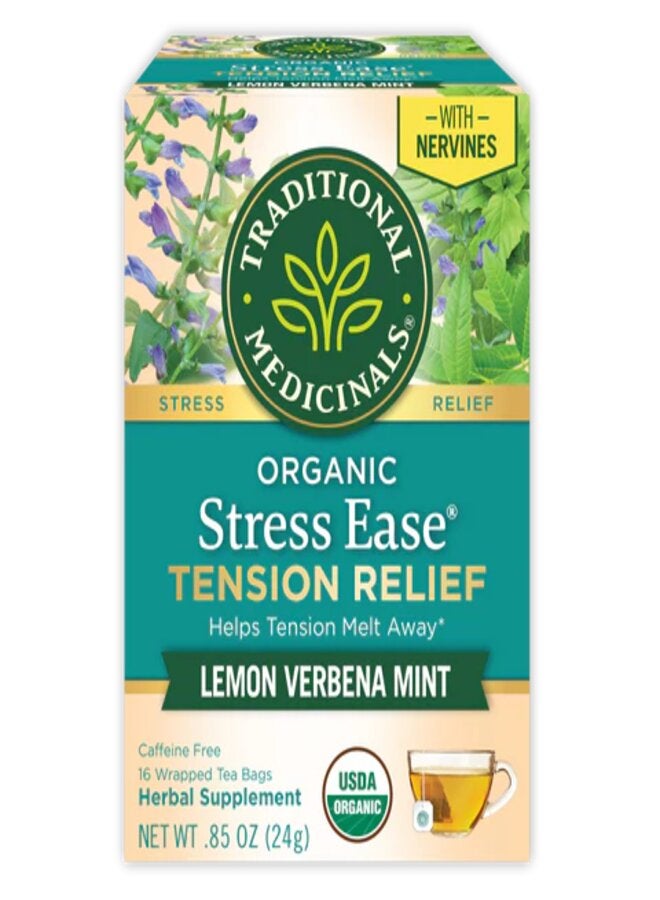 Traditional Medicinals Organic Stress Ease, Relieves Tension , Caffeine Free, 16 Tea Bags  - Image 1