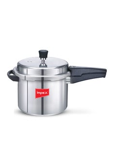 Impex 5 Litres Pressure Cooker with Outer Lid | Virgin Aluminium | Gas Stove Compatible | Quick and even heating | Lead-Free Safety Valve | For healthy cooking Silver 5Liters  - Image 1