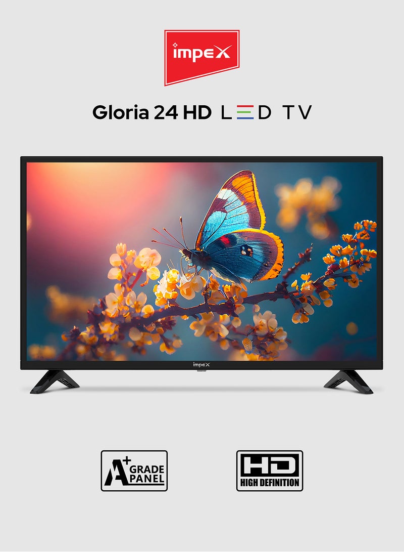 إمبكس تلفزيون Impex LED 24 بوصة عالي الدقة - لوحة A+، منفذين HDMI، منفذين USB، دقة 1366x768، تصميم نحيف، ضمان سنتين - Gloria 24 - أسود GLORIA 24 أسود - Image 1