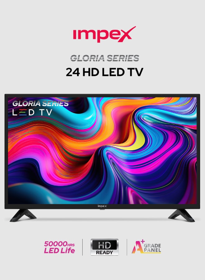 Impex 24 Inch HD LED TV - A+ Panel, 2 HDMI, 2 USB, 1366x768 Resolution, Slim Design, 2 Year Warranty - Gloria 24 - Black GLORIA 24 Black - Image 1