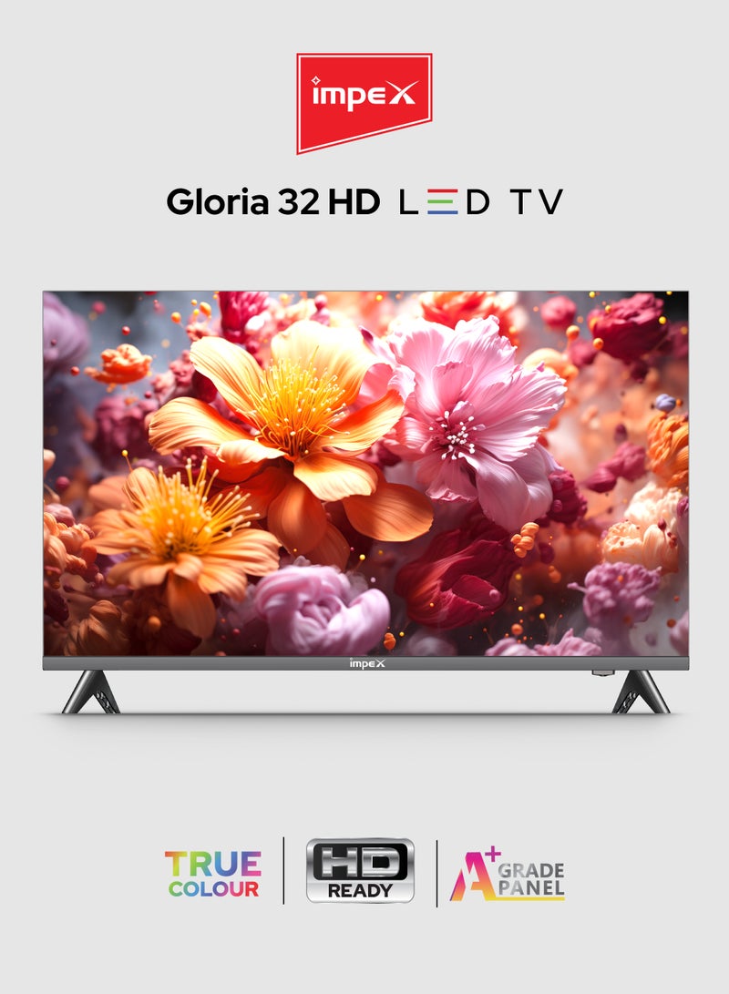 Impex 32-Inch HD LED TV - A+ Panel, Frameless Design Television, 3 HDMI, 2 USB, VGA, 1366x768 Resolution, 2 Year Warranty - GLORIA 32, Black GLORIA 32 Black - Image 1