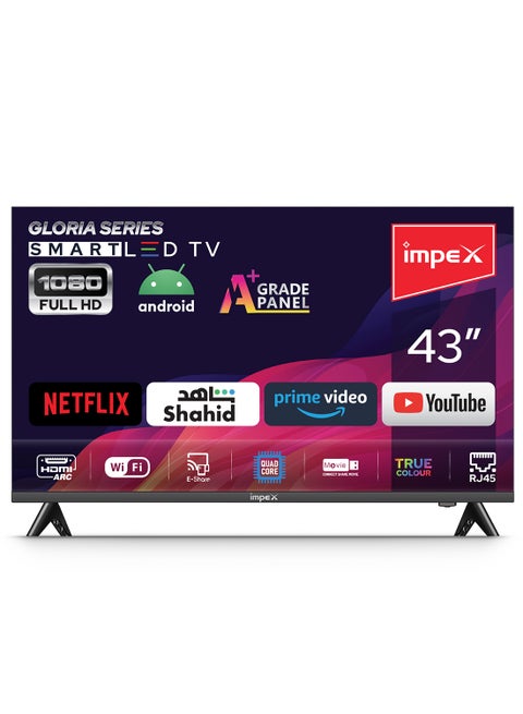 تلفزيون غلوريا 43 بوصة ذكي عالي الدقة ال اي دي، أندرويد، GLORIA 43 SMART Black Gloria 43 Smart أسود