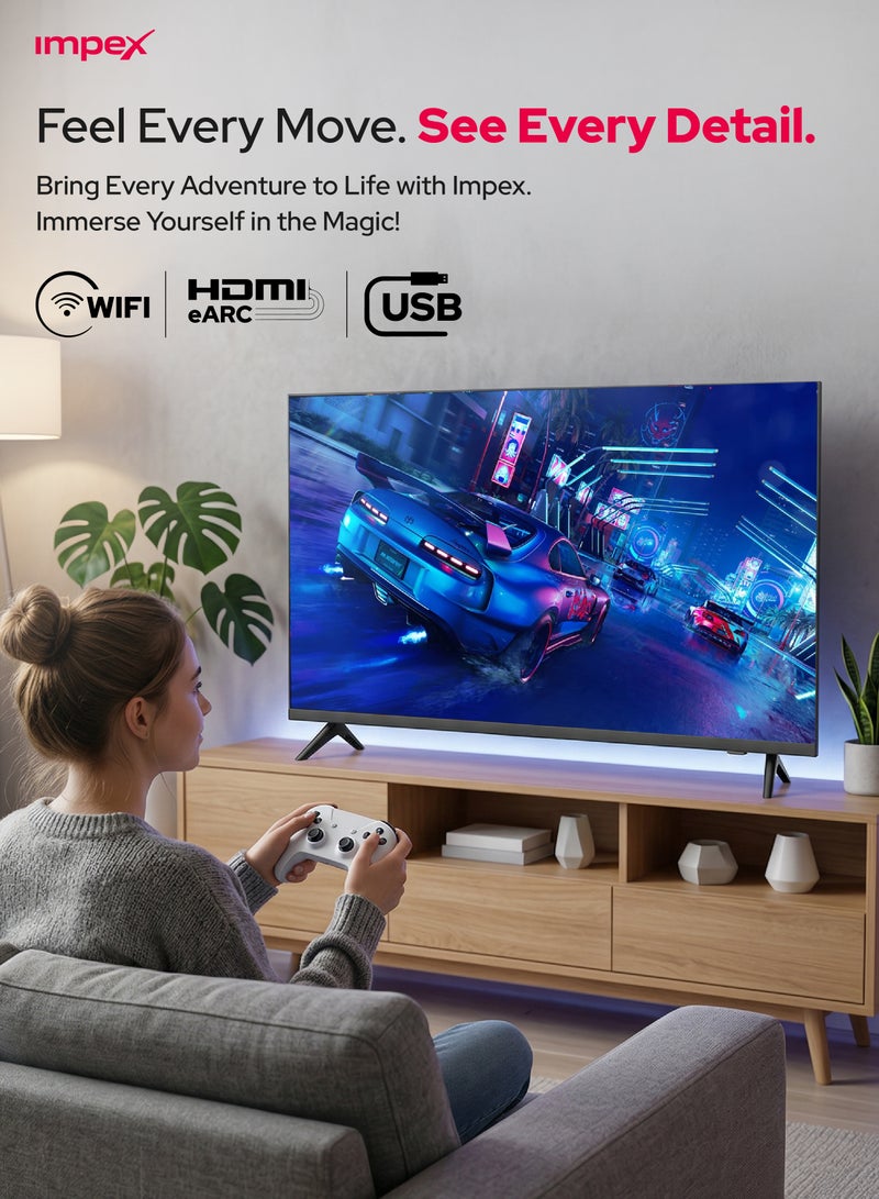 Impex 43-Inch Full HD Smart LED TV - Android, Quad Core, Frameless, A+ Panel, Wi-Fi, 2 HDMI, 2 USB, RJ45, 1920x1080 Resolution, 178° View, Slim Design, 2 Year Warranty - Gloria 43 Smart Black - Image 3